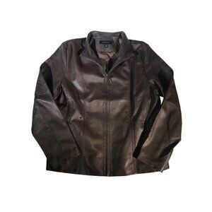 Siena Studio Women's Brown Zip Studded Leather Moto Jacket